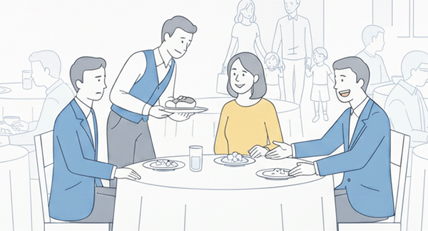 一般的な飲食店での交流会 - 会話が途切れてしまうケース