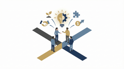 偶然の出会いから取引先やビジネスの着想を得るイメージ