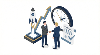 経営者・決裁者同士でスピード感のあるビジネストークを行うイメージ