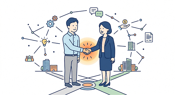 ビジネスマッチングとは？企業や個人事業主が仕事相手と出会うイメージ