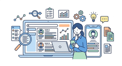 オンラインのビジネスマッチングサービスで条件に合う相手を探すイメージ