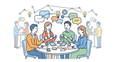 ビジネスマッチング交流会で参加者同士が会話しているイメージ