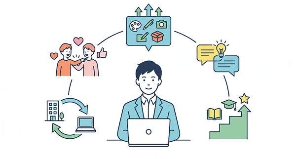 副業での人脈の大切さを実感した社会人のイラスト