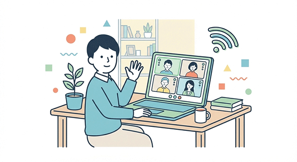 オンライン交流会でビデオ通話をしているパソコン画面