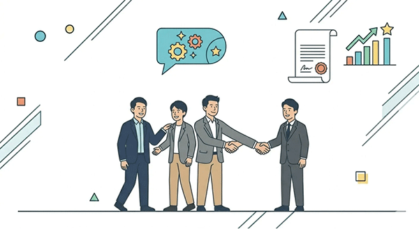 経営者が交流会前に会いたい相手を考えて準備する様子