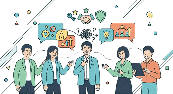 経営者が人脈を活かして経営課題を相談している場面