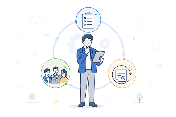 経営者の相談の質を高める3つの準備ステップを示すイラスト