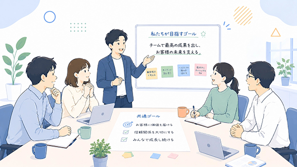 難しい議論の前に共通ゴールを確認するアイスブレイクの場面