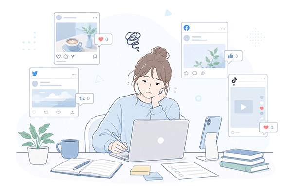SNSやブログでの集客に悩むフリーランスの様子