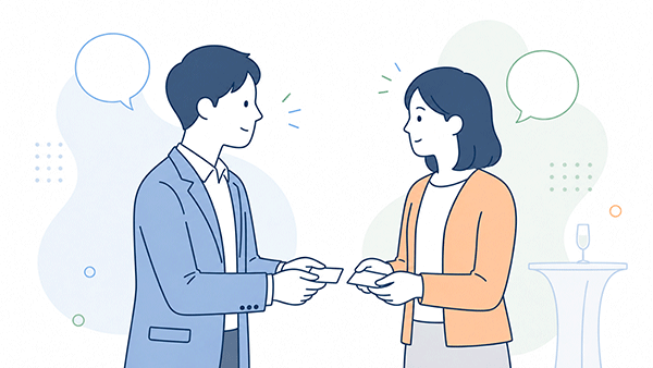 ビジネスマッチング交流会で参加者同士が会話しているイメージ