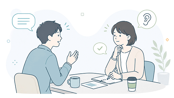 相手の話を丁寧に聞く内向的な人の1対1の対話