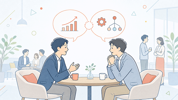 経営者が人脈を活かして経営課題を相談している場面