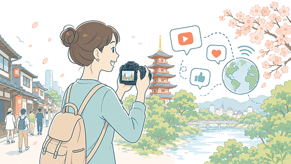 日本の観光情報を海外向けに発信するブログや動画制作の様子