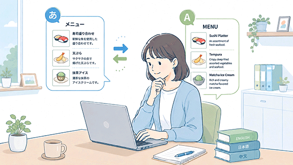 在宅でメニューやWebサイトを多言語化する翻訳副業の様子