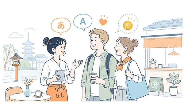 外国人ゲストとの交流を楽しみながら取り組むインバウンド副業の様子