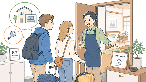 空き部屋を活用した民泊で訪日客を迎えるホストの様子