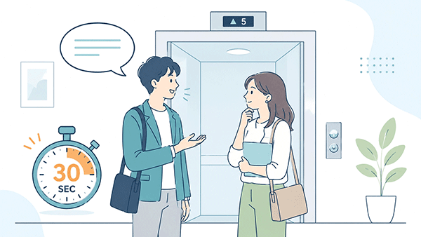 エレベーターの30秒を活用して話しかける人物のイメージ