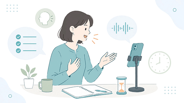 自己紹介を声に出して練習する人物