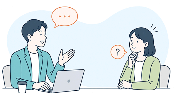 ビジネスシーンで壁打ちする人と聞き役の様子