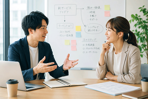 ビジネスシーンでの壁打ちの様子